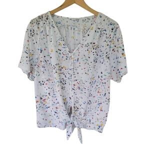 BeachLunchLounge Floral Button Down White Multicolor Knotted Top Women Size S